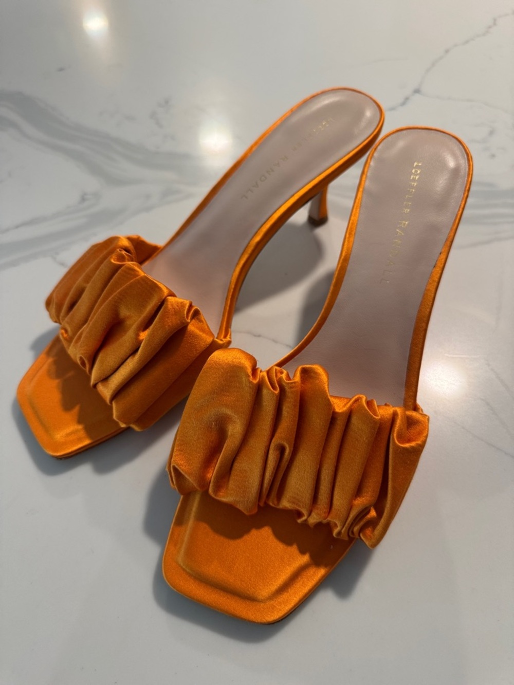 Loeffler Randall Bianca Satin Ruched Mule Heels